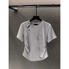批发新中式国风刺绣盘扣<b class='q'>t</b><b class='q'>恤</b>短袖女装夏季爆款纯棉上衣
