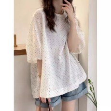 批发2026夏季新款波点短袖T恤女夏新款大码胖mm洋气<b class='q'>中长款</b>上衣