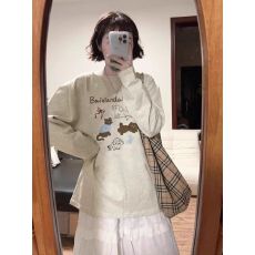 批发260克纯棉 春秋新款<b class='q'>长袖</b>圆领<b class='q'>T</b><b class='q'>恤</b> 印花 宽松休闲慵懒风 纯棉上衣