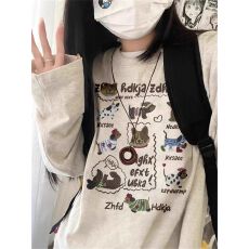 批发260克纯棉 春秋新款<b class='q'>长袖</b>圆领<b class='q'>T</b><b class='q'>恤</b> 印花 宽松休闲慵懒风 纯棉上衣