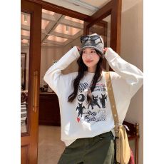 批发260克纯棉 春秋新款<b class='q'>长袖</b>圆领<b class='q'>T</b><b class='q'>恤</b> 印花 宽松休闲慵懒风 纯棉上衣