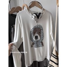 批发260克纯棉 春秋新款<b class='q'>长袖</b>圆领<b class='q'>T</b><b class='q'>恤</b> 印花 宽松休闲慵懒风 纯棉上衣