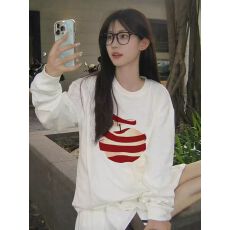 批发260克纯棉 春秋新款<b class='q'>长袖</b>圆领<b class='q'>T</b><b class='q'>恤</b> 印花 宽松休闲慵懒风 纯棉上衣