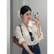 批发蕾丝花边拼接蕾丝<b class='q'>长袖</b>翻领设计假两件<b class='q'>长袖</b><b class='q'>衬衫</b>休闲百搭高智风上衣