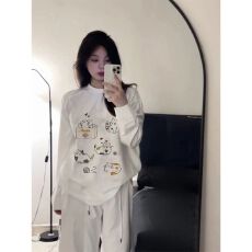 批发260克纯棉 春秋新款<b class='q'>长袖</b>圆领<b class='q'>T</b><b class='q'>恤</b> 印花 宽松休闲慵懒风 纯棉上衣