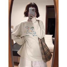 批发260克纯棉 春秋新款<b class='q'>长袖</b>圆领<b class='q'>T</b><b class='q'>恤</b> 印花 宽松休闲慵懒风 纯棉上衣