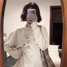 批发260克纯棉 春秋新款<b class='q'>长袖</b>圆领<b class='q'>T</b><b class='q'>恤</b> 印花 宽松休闲慵懒风 纯棉上衣