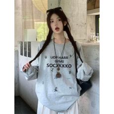 批发260克纯棉 春秋新款<b class='q'>长袖</b>圆领<b class='q'>T</b><b class='q'>恤</b> 印花 宽松休闲慵懒风 纯棉上衣