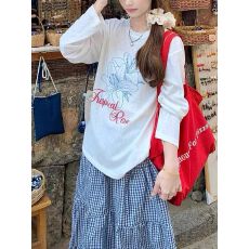 批发防晒衫180克亚麻雪花 夏季慵懒风<b class='q'>长袖</b><b class='q'>T</b><b class='q'>恤</b>印花罩衫透气宽松打底