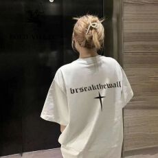 批发260克纯棉--230克纯棉夏季宽松设计感小众<b class='q'>街头</b>纯棉短袖T恤潮