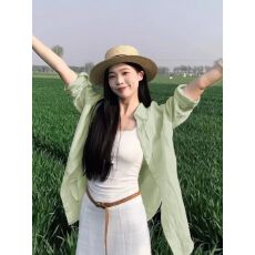 批发韩系温柔风春夏雪纺小众长袖轻薄防晒<b class='q'>衬衫</b>女夏韩版宽松上衣