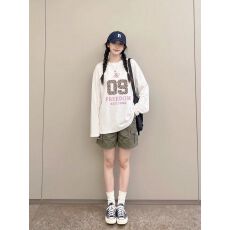 批发260克纯棉长<b class='q'>T</b> 春秋长袖圆领<b class='q'>T</b>恤 印花 宽松休闲慵懒风 纯棉上衣