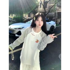 批发240克双纱纯棉 索罗那领口 条纹纯棉<b class='q'>春</b>秋长袖圆领宽松休闲T恤