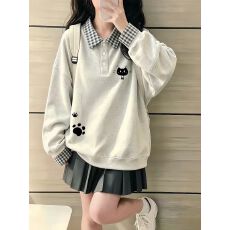 批发纯棉华棉复合330克/440克 格子polo翻领假两件<b class='q'>潮牌</b>印花<b class='q'>卫衣</b>
