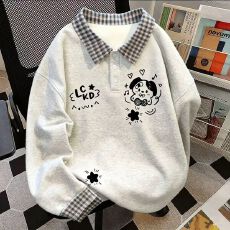 批发纯棉华棉复合330克/440克 格子polo翻领假两件<b class='q'>潮牌</b>印花<b class='q'>卫衣</b>