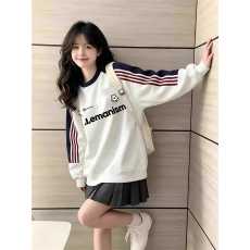 纯棉华棉复合 320克/420克加绒插肩拼色三条杠圆领印花卫衣