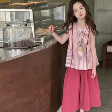 批发<b class='q'>女童</b>夏<b class='q'>季</b>休闲潮款套装2025新款中大童时尚韩系条纹背心<b class='q'>裙裤</b>两件套