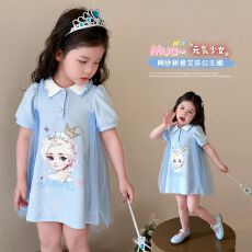 批发爱莎公主裙女童连衣裙<b class='q'>夏</b>季2025新款儿童Polo裙洋气女宝宝艾莎裙子