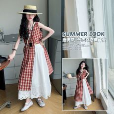 批发夏季格子罩衫套装新款<b class='q'>韩版</b>童装2025半身裙女童中大童两件套童装潮