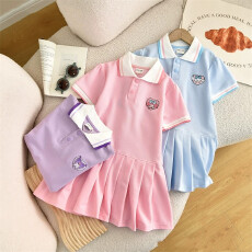 批发女童<b class='q'>夏</b>季新款卡通学院风polo领裙子儿童宝宝洋气时尚短袖连衣裙