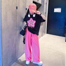 批发女童<b class='q'>夏</b>季短袖套装2025新款洋气女大童<b class='q'>夏</b>休闲T恤薄款阔腿裤两件套