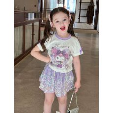 批发2025新款女大童<b class='q'>夏</b>季套装女孩子卡通短袖T恤亮片短裙两件套
