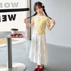 批发女童甜美时尚套装裙<b class='q'>夏</b>季新款中大童短袖T恤蛋糕裙儿童韩版两件套