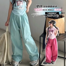 批发女童套装2025新款<b class='q'>夏</b>季薄款中大童学生飞袖直筒袖阔腿山本裤两件套