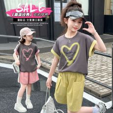 批发韩版洋气<b class='q'>女童</b>休闲<b class='q'>时尚</b>套装新款儿童时髦短袖百搭<b class='q'>短裤</b>两件套夏装潮