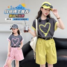 批发韩版洋气<b class='q'>女童</b>休闲<b class='q'>时尚</b>套装新款儿童时髦短袖百搭<b class='q'>短裤</b>两件套夏装潮