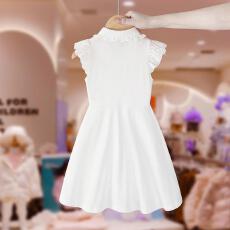 批发女童无袖连衣裙2025新款<b class='q'>夏</b>季儿童装白色小女孩娃娃领洋气公主裙子