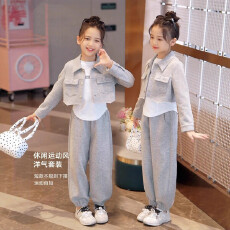 批发女童时尚短款卫衣套装春秋季新款小女孩公主风韩版<b class='q'>儿童</b>休闲两件套