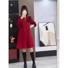 批发已出货 新年红包心纱秋冬木耳边毛衣打底衫显瘦红色针织连衣裙