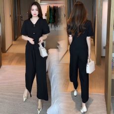 批发新中式时尚冰丝套<b class='q'>装</b>女2025夏季新款洋气显瘦盘扣<b class='q'>短袖</b>阔腿<b class='q'>裤</b><b class='q'>两件套</b>