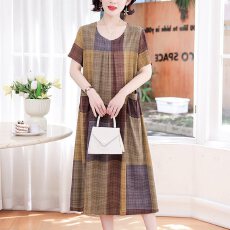 批发新款垂坠感妈妈棉绸<b class='q'>连衣裙</b>女夏季加肥加大码遮肚子减龄<b class='q'>人造棉</b>裙子