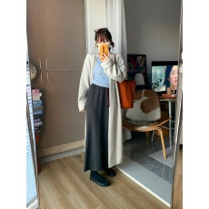 批发韩版休闲抽绳高腰直筒针织半裙后开叉