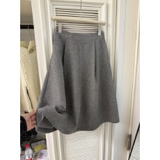 批发韩国灰色羊毛呢花苞半身裙女2025秋冬小个子高腰<b class='q'>显瘦</b>中长百褶伞裙