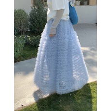 批发重工层层网纱蛋糕半身裙女春减龄<b class='q'>甜美</b>松紧腰蓬蓬A字半身裙