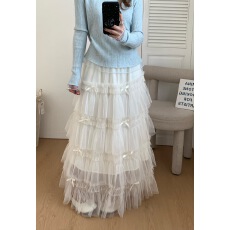 批发法式仙气气质蝴蝶结网纱蓬蓬蛋糕裙女春季新款A字层层半身裙