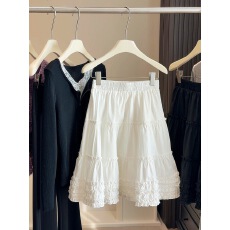 批发甜美木耳花边拼接蛋糕裙减龄<b class='q'>高腰</b>显瘦百搭A字中裙半身裙