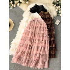 批发法式温柔风网纱半身裙女秋冬新款甜美高腰层层蛋糕裙<b class='q'>气质</b>蓬蓬纱裙