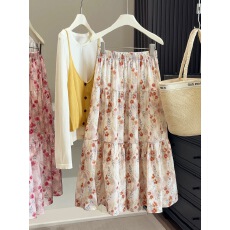 批发法式温柔风彩色碎花半身裙女春夏新款高腰气质修身显瘦A字大摆裙