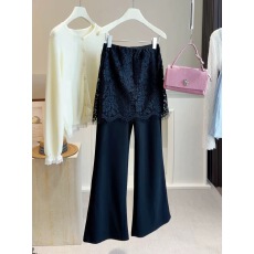 批发西装斜纹面料假两件蕾丝屁帘微喇裤<b class='q'>女</b>春季新款高腰显瘦休闲喇叭<b class='q'>裤</b>