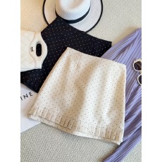 批发时尚减龄木耳花边波点半身裙女夏季新款高腰小个子a字包臀短裙子