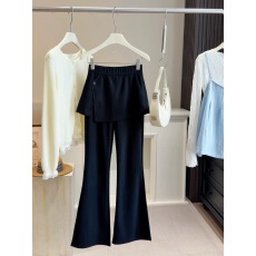 批发假两件黑色屁帘西<b class='q'>装</b>微喇裤女春季新款高腰显瘦修身休闲弹力喇叭裤