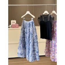 批发莫奈花园半身裙女夏2026新款温柔风高腰显瘦气质立体玫瑰网纱裙子