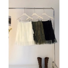 批发荷叶边网纱拼接中裙女2026<b class='q'>春</b>季新品高腰中长款a字蛋糕裙半身裙子