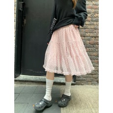 批发<b class='q'>不规则</b>网纱波点蛋糕<b class='q'>半身裙</b>女2026春季米杏色长款<b class='q'>半身裙</b>