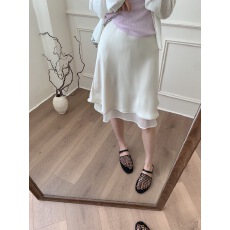 批发韩系双层缎面中裙鱼尾半身裙女夏款通勤显瘦高腰纯色A字裙