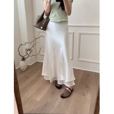 批发高级感仿醋酸拼接欧根纱光泽感半身裙